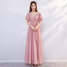 V-Neck Flutter-Sleeve Bridesmaid Dress RU013