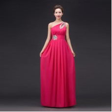 Fuchsia Chiffon Long Bridesmaid Dress RU015FU