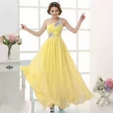Light Yellow Chiffon Long Bridesmaid Dress RU015LY