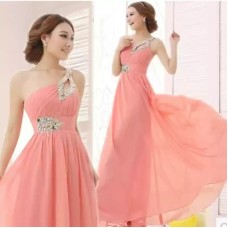 Pink Chiffon Long Bridesmaid Dress RU015PK