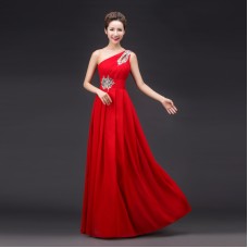 Red Chiffon Long Bridesmaid Dress RU015RD