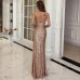 Sexy V - neck Champagne Long Evening Dress VZ001