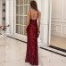 Sexy V - neck Burgundy Long Evening Dress VZ004