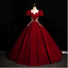 Short - Sleeve Burgundy Evening Dress VZ010