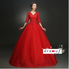 V-Neck Wedding Dress with Lace Sleeves XN111RD