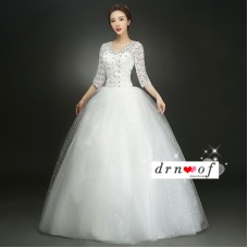V-Neck Wedding Dress with Lace Sleeves XN111WT