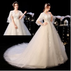 O-Neck Wedding Dress with Arm-Covering Design XN112
