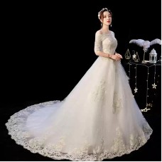 Short Sleeve Wedding Dress with Train XN144WT